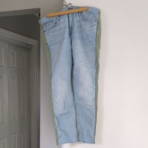 Light Wash Blue and Olive Side-Panel Women's Jeans
